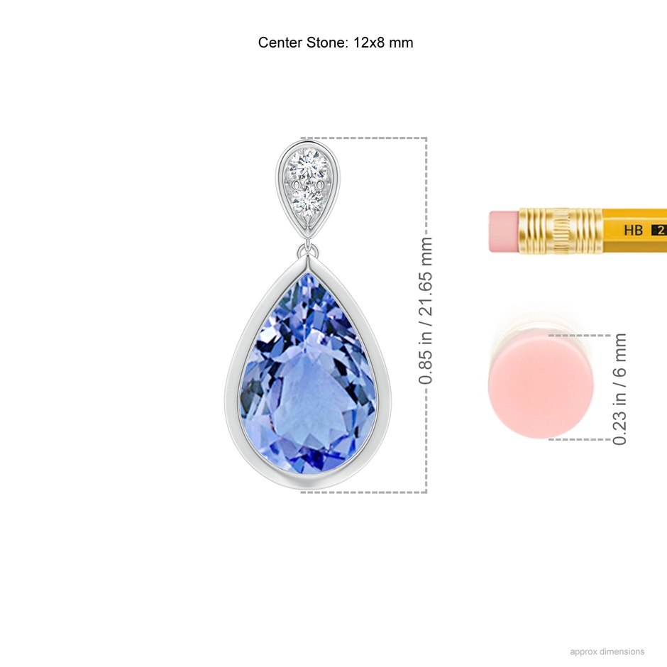 12x8mm A Bezel-Set Tanzanite Teardrop Earrings with Diamond in White Gold ruler