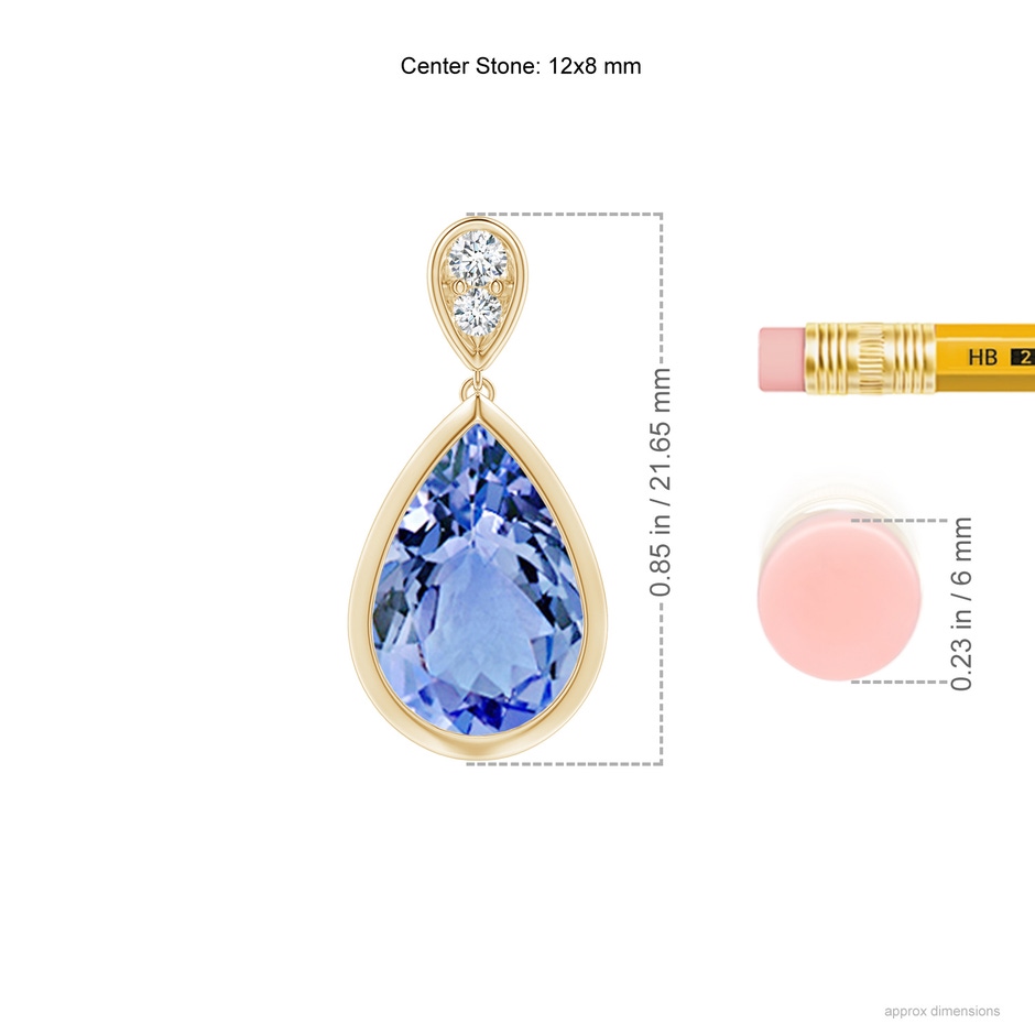 12x8mm A Bezel-Set Tanzanite Teardrop Earrings with Diamond in Yellow Gold ruler