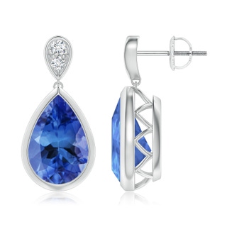 12x8mm AA Bezel-Set Tanzanite Teardrop Earrings with Diamond in P950 Platinum