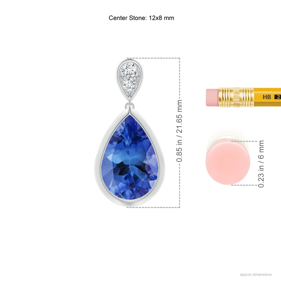 12x8mm AA Bezel-Set Tanzanite Teardrop Earrings with Diamond in P950 Platinum ruler