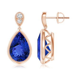 12x8mm AAA Bezel-Set Tanzanite Teardrop Earrings with Diamond in 9K Rose Gold