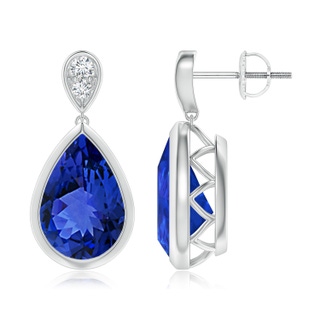 12x8mm AAA Bezel-Set Tanzanite Teardrop Earrings with Diamond in P950 Platinum