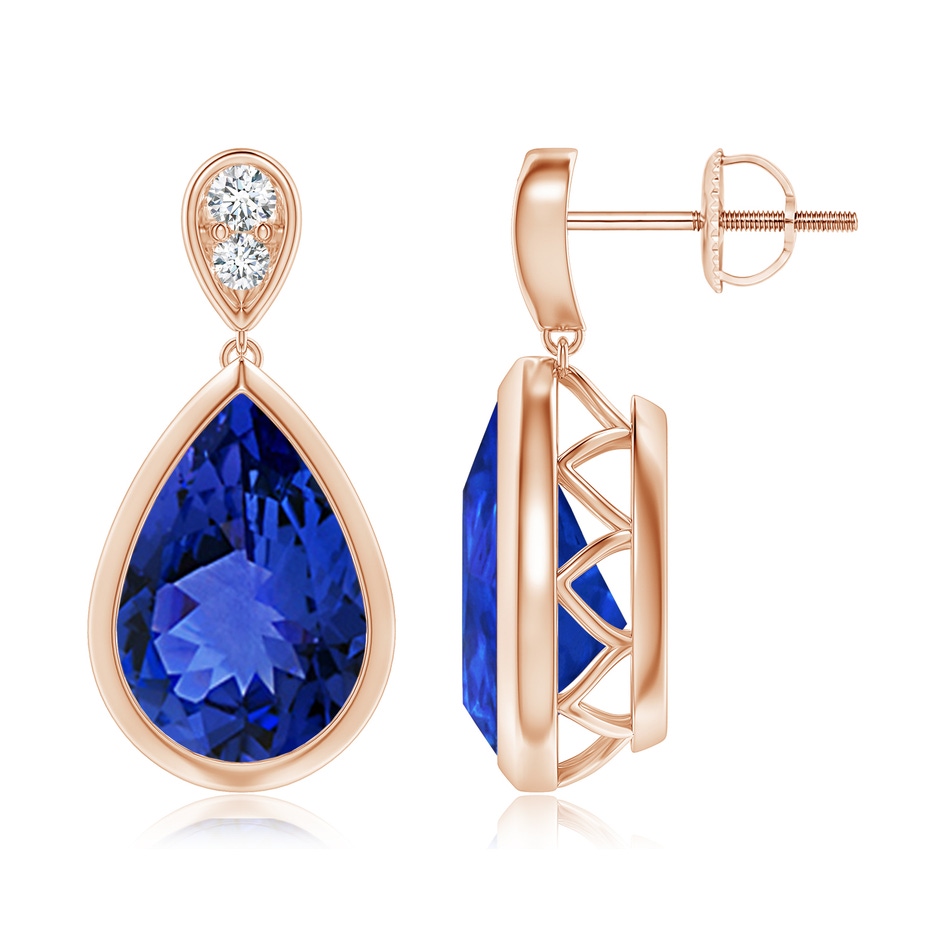 12x8mm AAA Bezel-Set Tanzanite Teardrop Earrings with Diamond in Rose Gold 