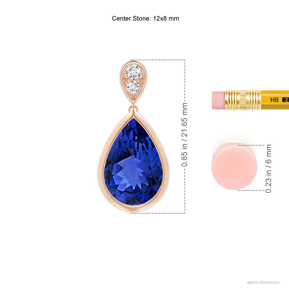 12x8mm AAA Bezel-Set Tanzanite Teardrop Earrings with Diamond in Rose Gold ruler