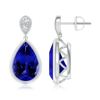 12x8mm AAAA Bezel-Set Tanzanite Teardrop Earrings with Diamond in P950 Platinum