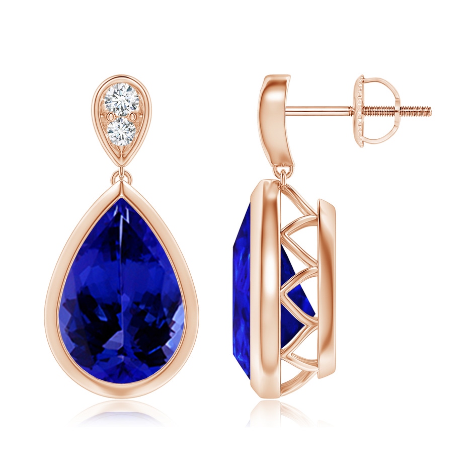 12x8mm AAAA Bezel-Set Tanzanite Teardrop Earrings with Diamond in Rose Gold 
