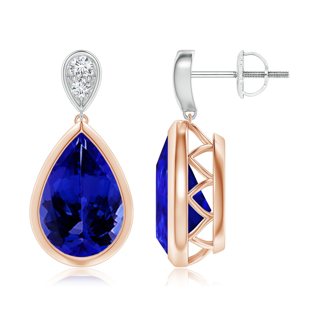 12x8mm AAAA Bezel-Set Tanzanite Teardrop Earrings with Diamond in Rose Gold White Gold