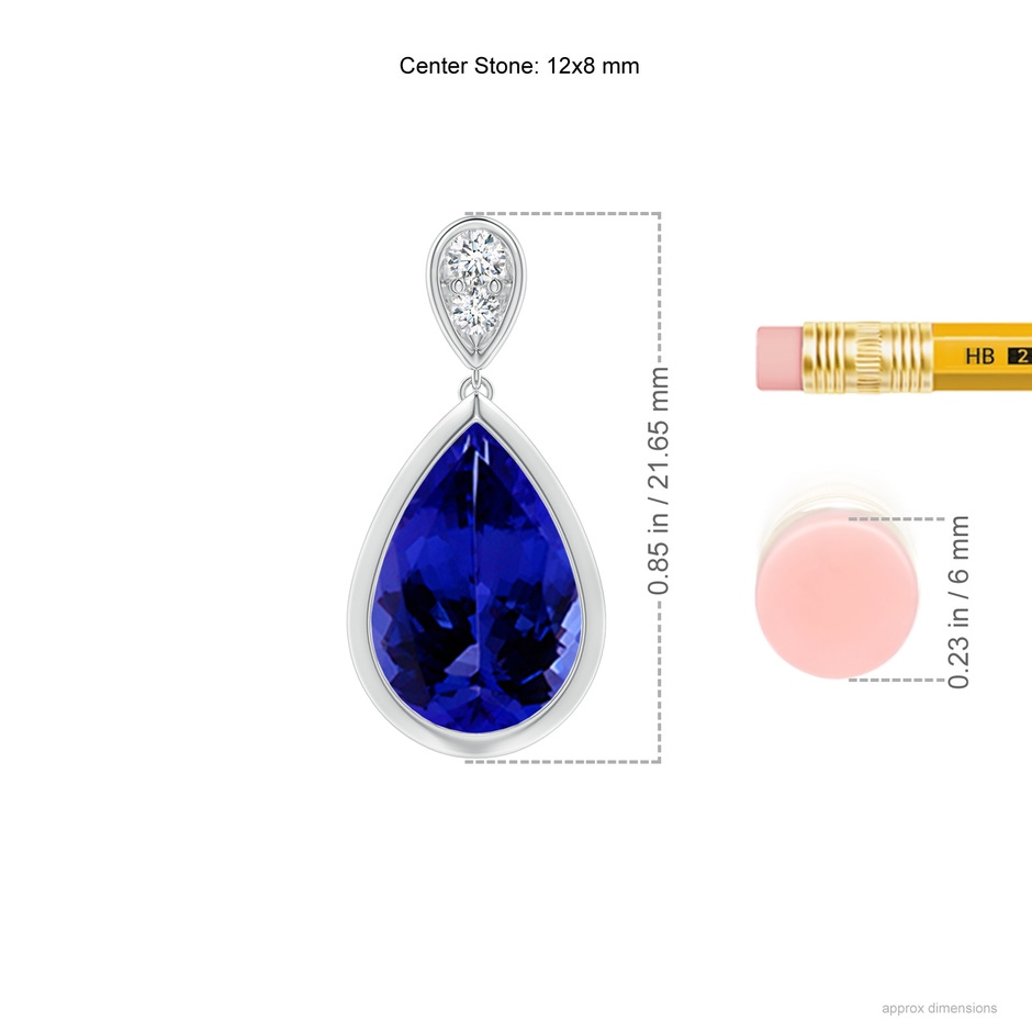 12x8mm AAAA Bezel-Set Tanzanite Teardrop Earrings with Diamond in White Gold ruler