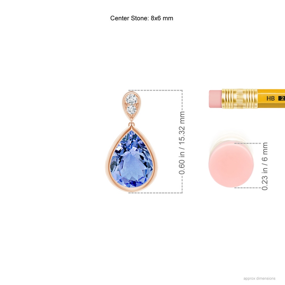 8x6mm A Bezel-Set Tanzanite Teardrop Earrings with Diamond in Rose Gold ruler