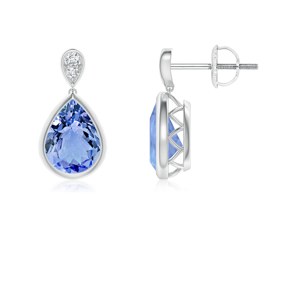 8x6mm A Bezel-Set Tanzanite Teardrop Earrings with Diamond in White Gold 