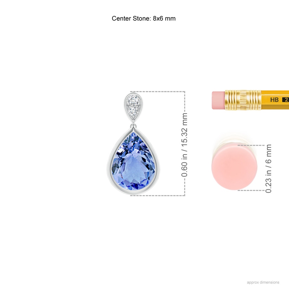 8x6mm A Bezel-Set Tanzanite Teardrop Earrings with Diamond in White Gold ruler