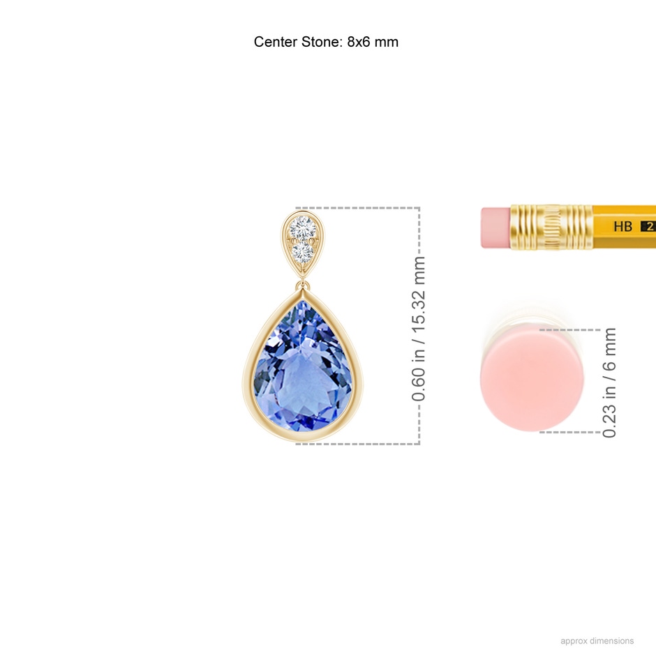 8x6mm A Bezel-Set Tanzanite Teardrop Earrings with Diamond in Yellow Gold ruler