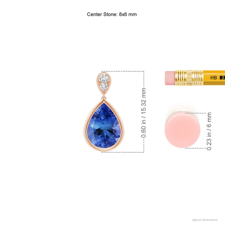 8x6mm AA Bezel-Set Tanzanite Teardrop Earrings with Diamond in Rose Gold ruler