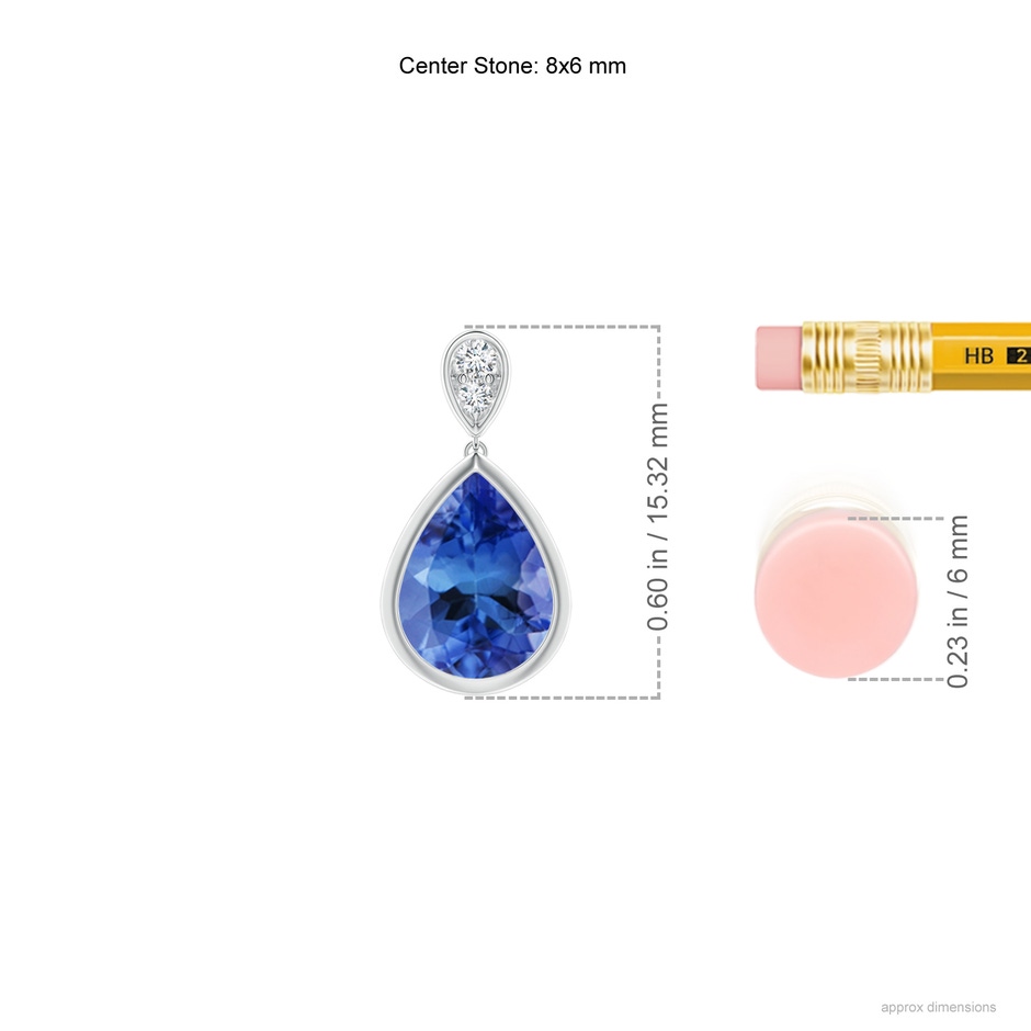 8x6mm AA Bezel-Set Tanzanite Teardrop Earrings with Diamond in White Gold ruler