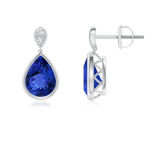 8x6mm AAA Bezel-Set Tanzanite Teardrop Earrings with Diamond in P950 Platinum