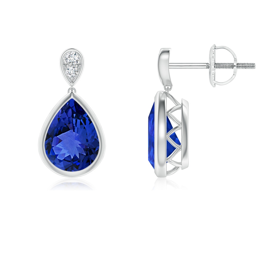 8x6mm AAA Bezel-Set Tanzanite Teardrop Earrings with Diamond in P950 Platinum 