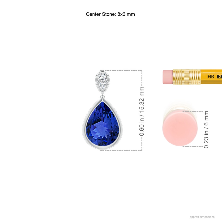 8x6mm AAA Bezel-Set Tanzanite Teardrop Earrings with Diamond in White Gold ruler