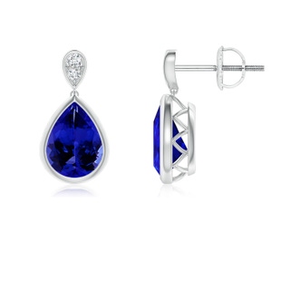 8x6mm AAAA Bezel-Set Tanzanite Teardrop Earrings with Diamond in P950 Platinum