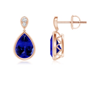 8x6mm AAAA Bezel-Set Tanzanite Teardrop Earrings with Diamond in Rose Gold