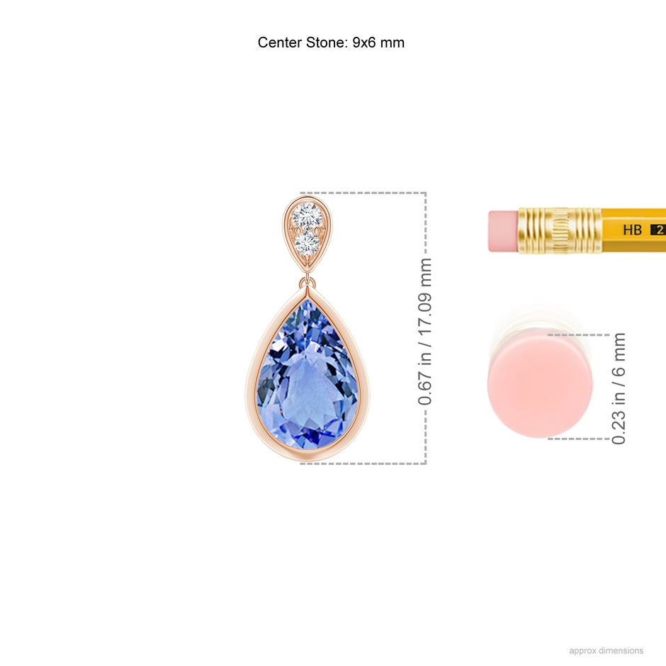 9x6mm A Bezel-Set Tanzanite Teardrop Earrings with Diamond in Rose Gold ruler