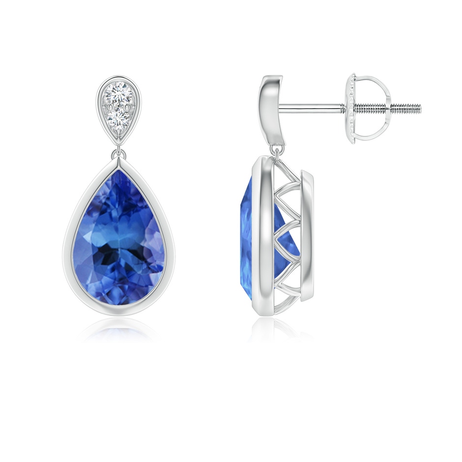 9x6mm AA Bezel-Set Tanzanite Teardrop Earrings with Diamond in White Gold 