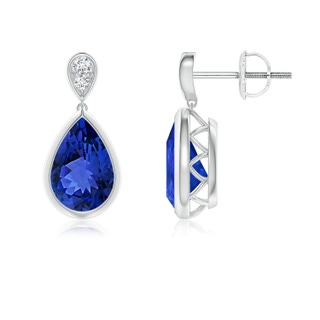 9x6mm AAA Bezel-Set Tanzanite Teardrop Earrings with Diamond in White Gold