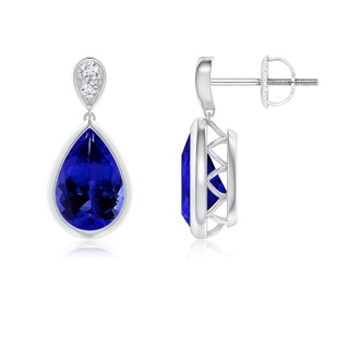 9x6mm AAAA Bezel-Set Tanzanite Teardrop Earrings with Diamond in P950 Platinum