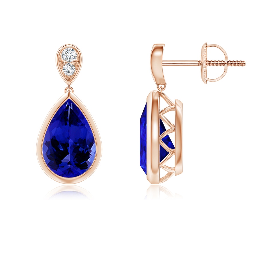 9x6mm AAAA Bezel-Set Tanzanite Teardrop Earrings with Diamond in Rose Gold 