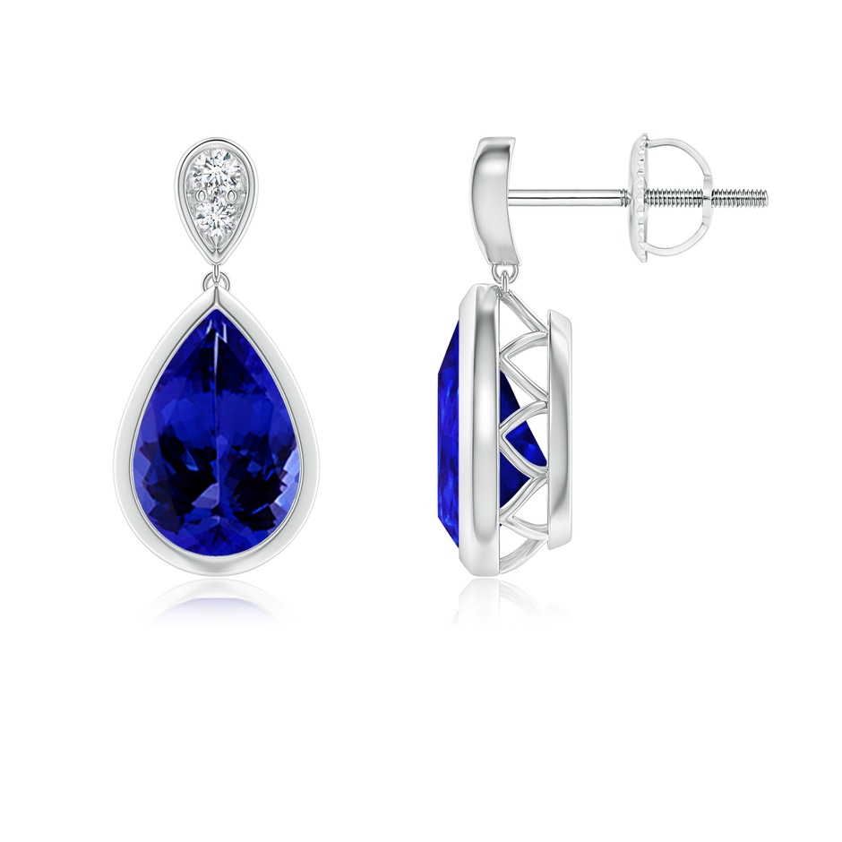 9x6mm AAAA Bezel-Set Tanzanite Teardrop Earrings with Diamond in White Gold 