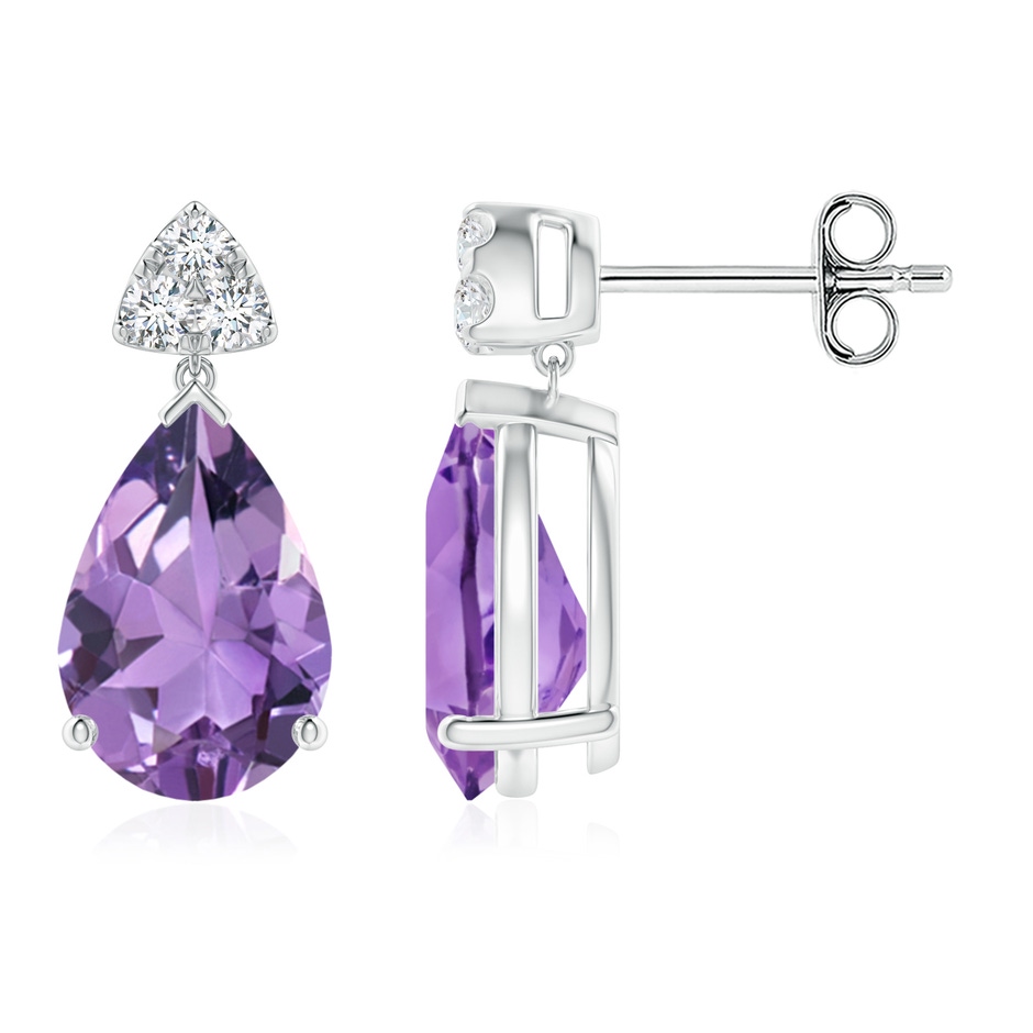 10x7mm A Pear-Shaped Amethyst Drop Earrings with Trio Diamonds in S999 Silver 