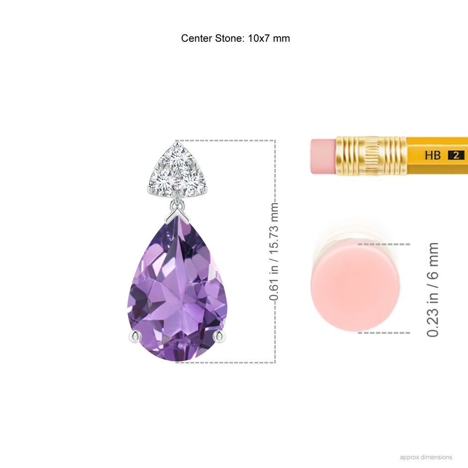 10x7mm A Pear-Shaped Amethyst Drop Earrings with Trio Diamonds in White Gold ruler