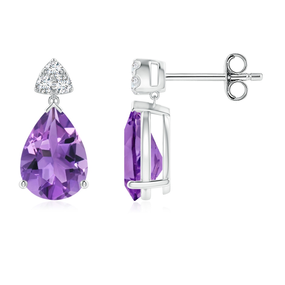 8x6mm AA Pear-Shaped Amethyst Drop Earrings with Trio Diamonds in S999 Silver 