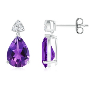 8x6mm AAAA Pear-Shaped Amethyst Drop Earrings with Trio Diamonds in S999 Silver