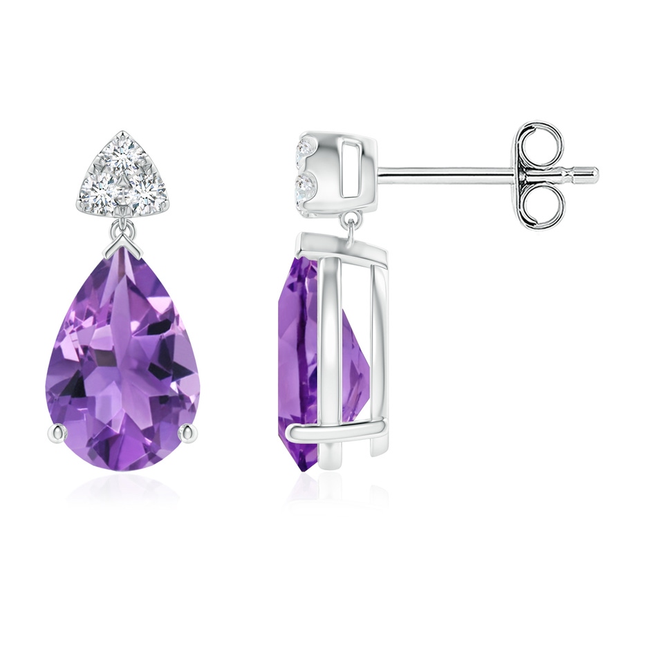 9x6mm AA Pear-Shaped Amethyst Drop Earrings with Trio Diamonds in S999 Silver 
