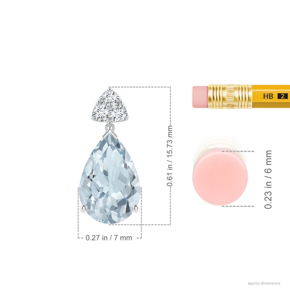 10x7mm A Pear-Shaped Aquamarine Drop Earrings with Trio Diamonds in White Gold ruler