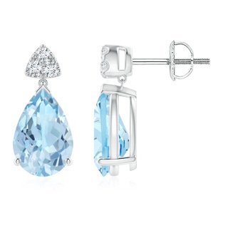 10x7mm AAA Pear-Shaped Aquamarine Drop Earrings with Trio Diamonds in White Gold