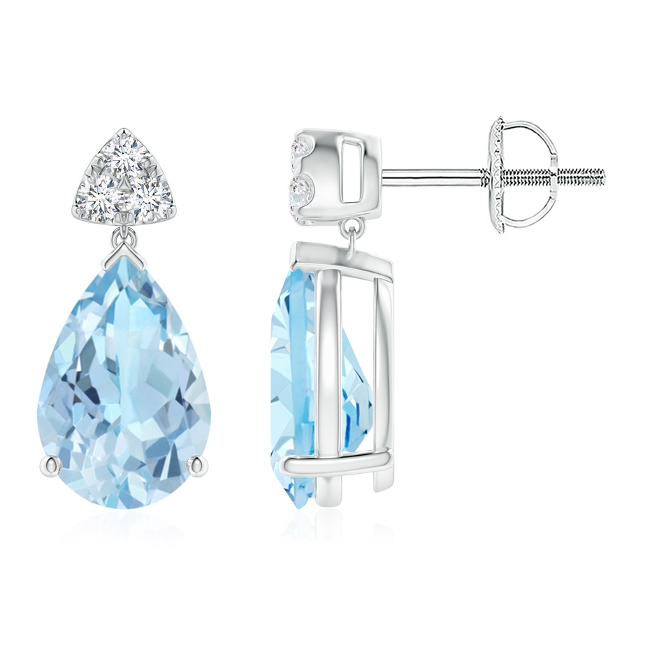 10x7mm AAA Pear-Shaped Aquamarine Drop Earrings with Trio Diamonds in White Gold 