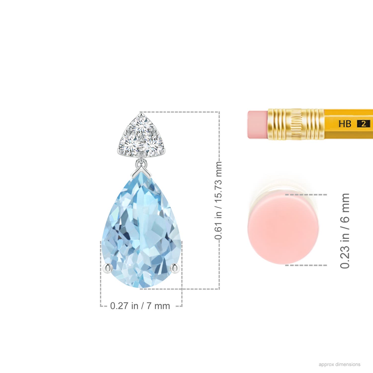 10x7mm AAA Pear-Shaped Aquamarine Drop Earrings with Trio Diamonds in White Gold - ruler