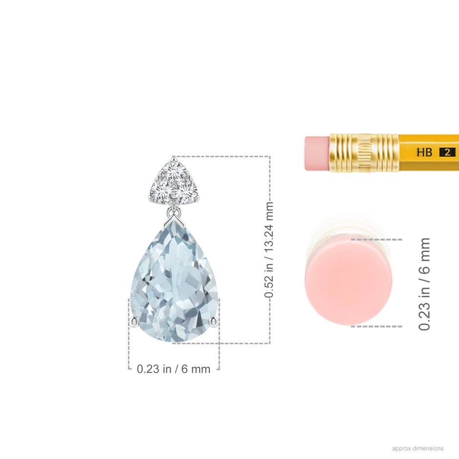 8x6mm A Pear-Shaped Aquamarine Drop Earrings with Trio Diamonds in White Gold ruler