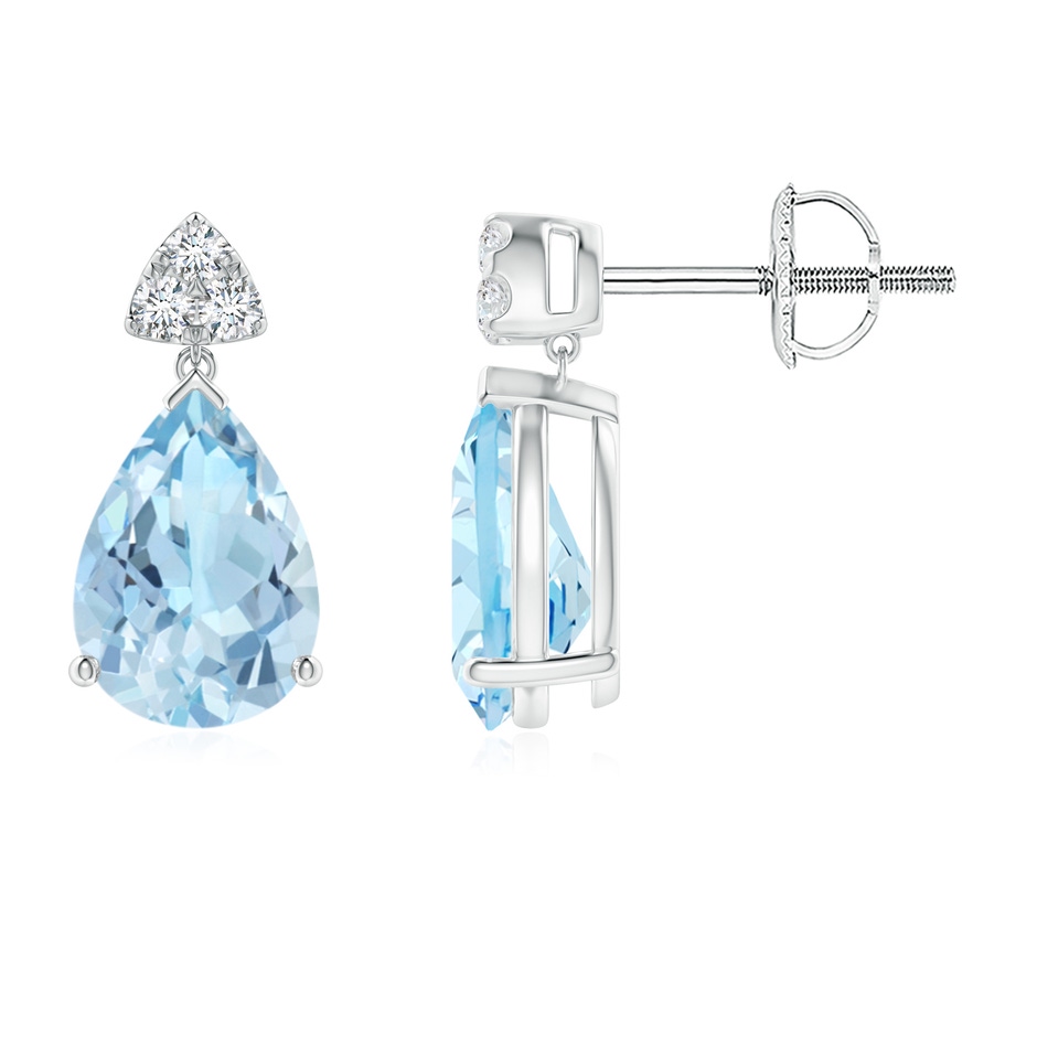 8x6mm AAA Pear-Shaped Aquamarine Drop Earrings with Trio Diamonds in P950 Platinum 