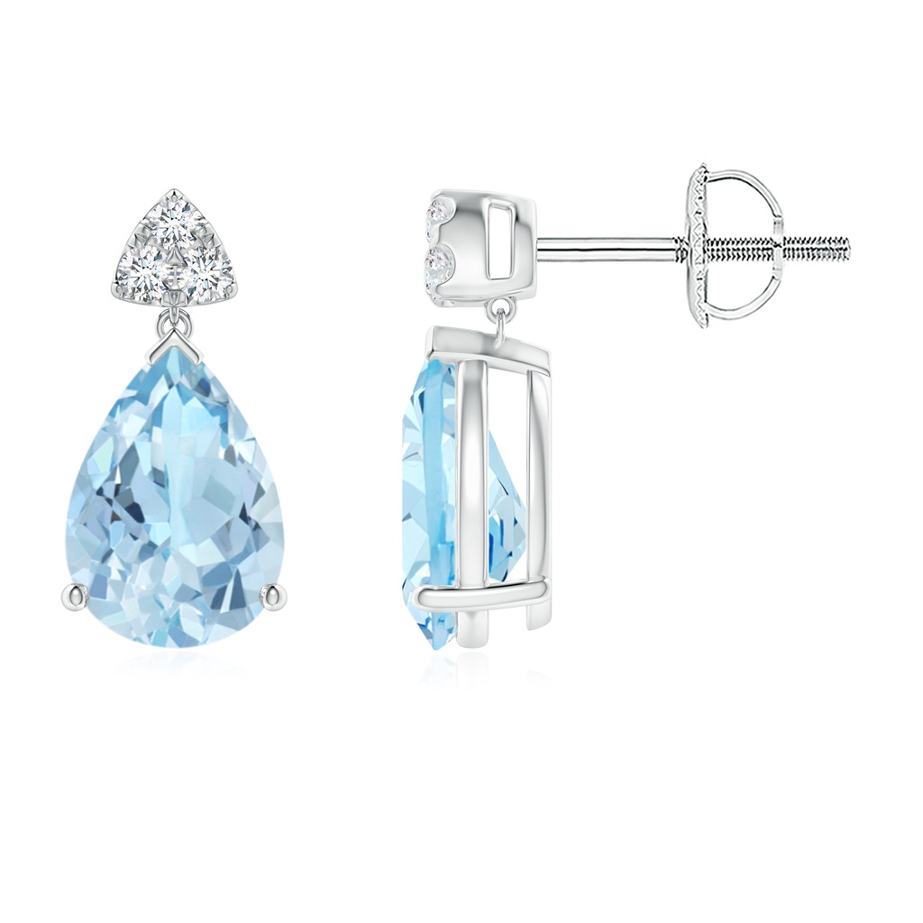 8x6mm AAA Pear-Shaped Aquamarine Drop Earrings with Trio Diamonds in White Gold