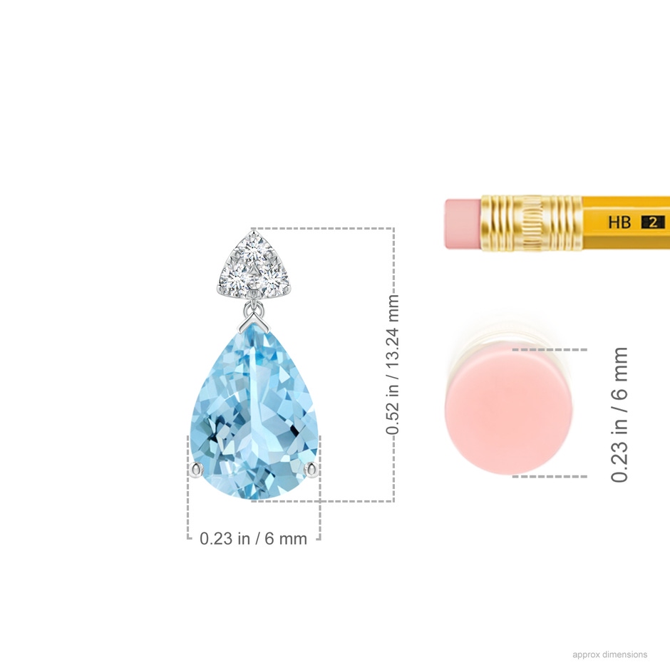 8x6mm AAAA Pear-Shaped Aquamarine Drop Earrings with Trio Diamonds in White Gold ruler