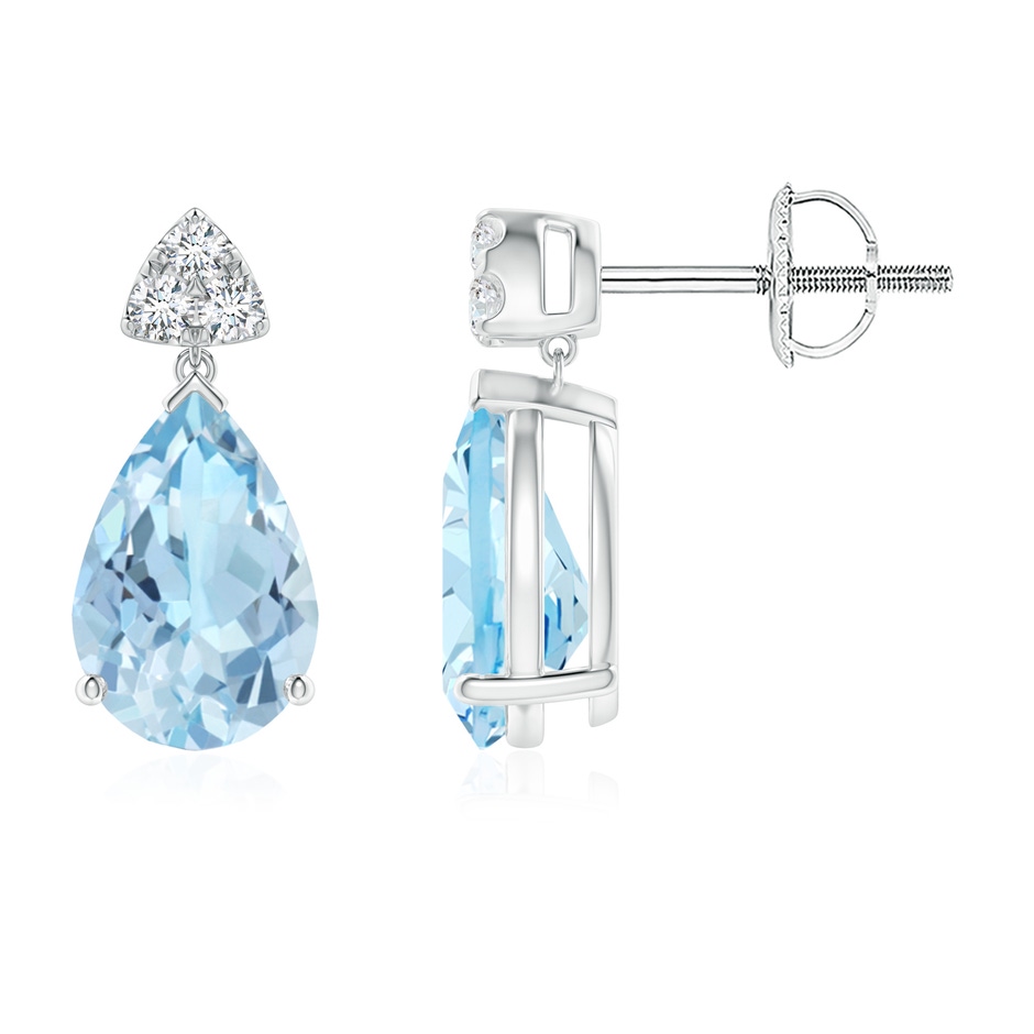 9x6mm AAA Pear-Shaped Aquamarine Drop Earrings with Trio Diamonds in White Gold 