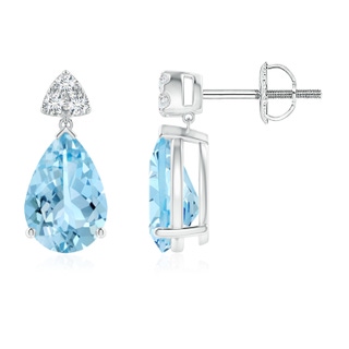 9x6mm AAAA Pear-Shaped Aquamarine Drop Earrings with Trio Diamonds in P950 Platinum