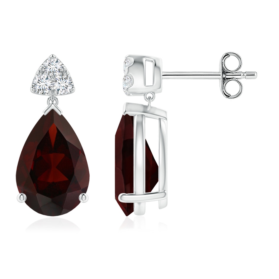 10x7mm A Pear-Shaped Garnet Drop Earrings with Trio Diamonds in S999 Silver 