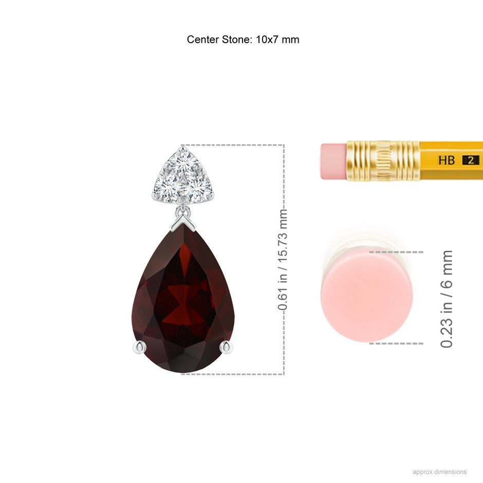 10x7mm A Pear-Shaped Garnet Drop Earrings with Trio Diamonds in S999 Silver ruler