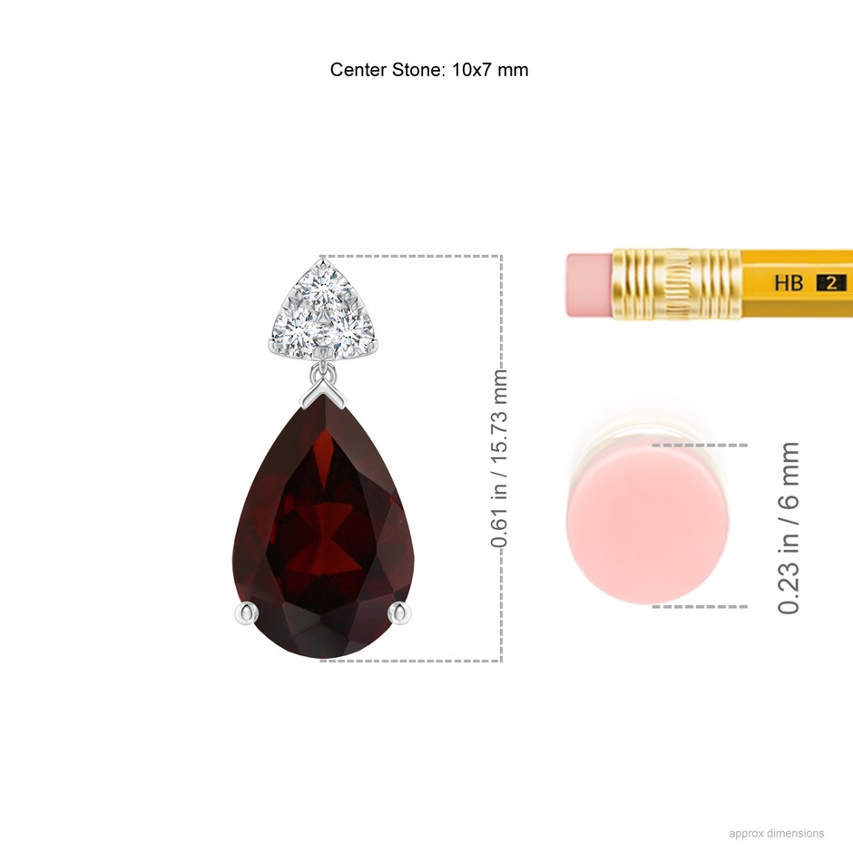 10x7mm A Pear-Shaped Garnet Drop Earrings with Trio Diamonds in White Gold ruler