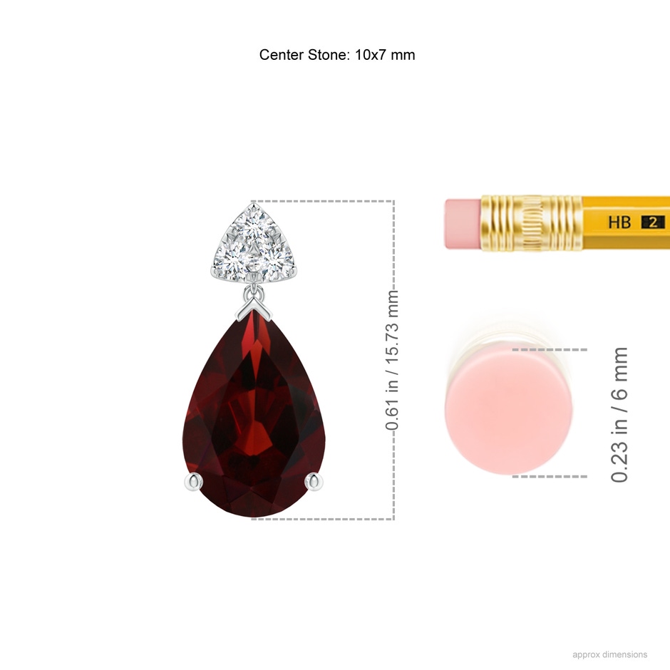 10x7mm AA Pear-Shaped Garnet Drop Earrings with Trio Diamonds in White Gold ruler