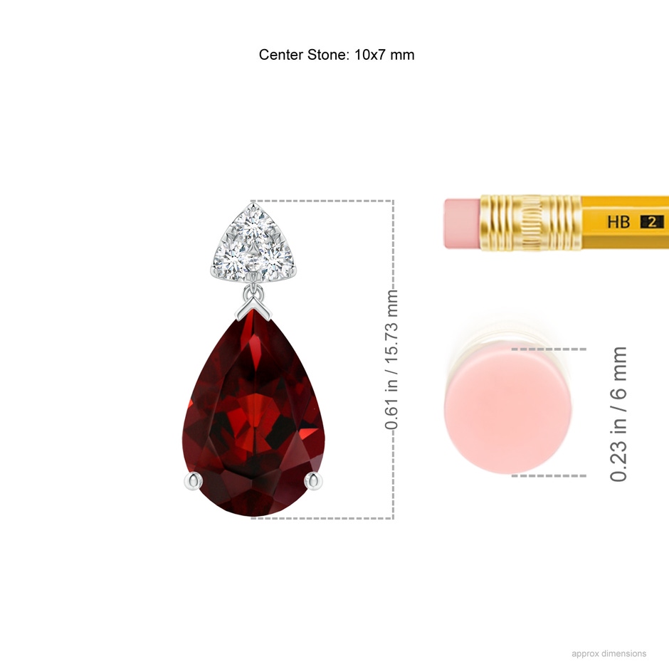 10x7mm AAA Pear-Shaped Garnet Drop Earrings with Trio Diamonds in White Gold ruler