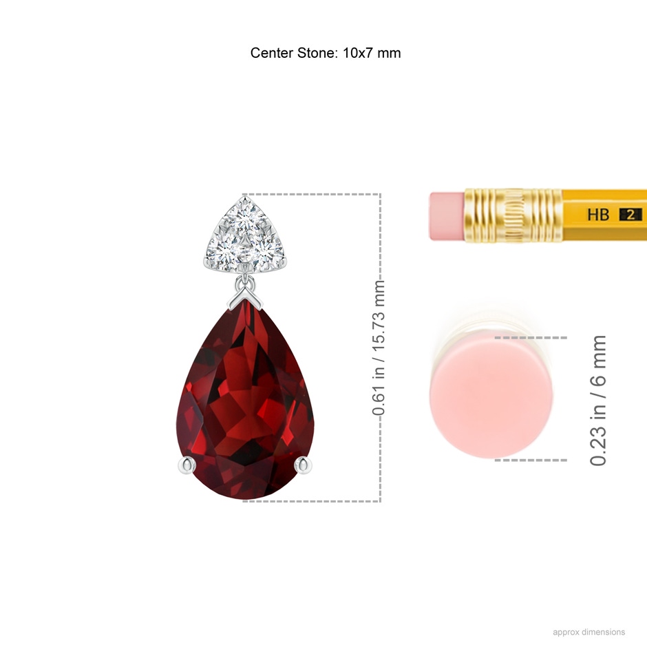 10x7mm AAAA Pear-Shaped Garnet Drop Earrings with Trio Diamonds in S999 Silver ruler